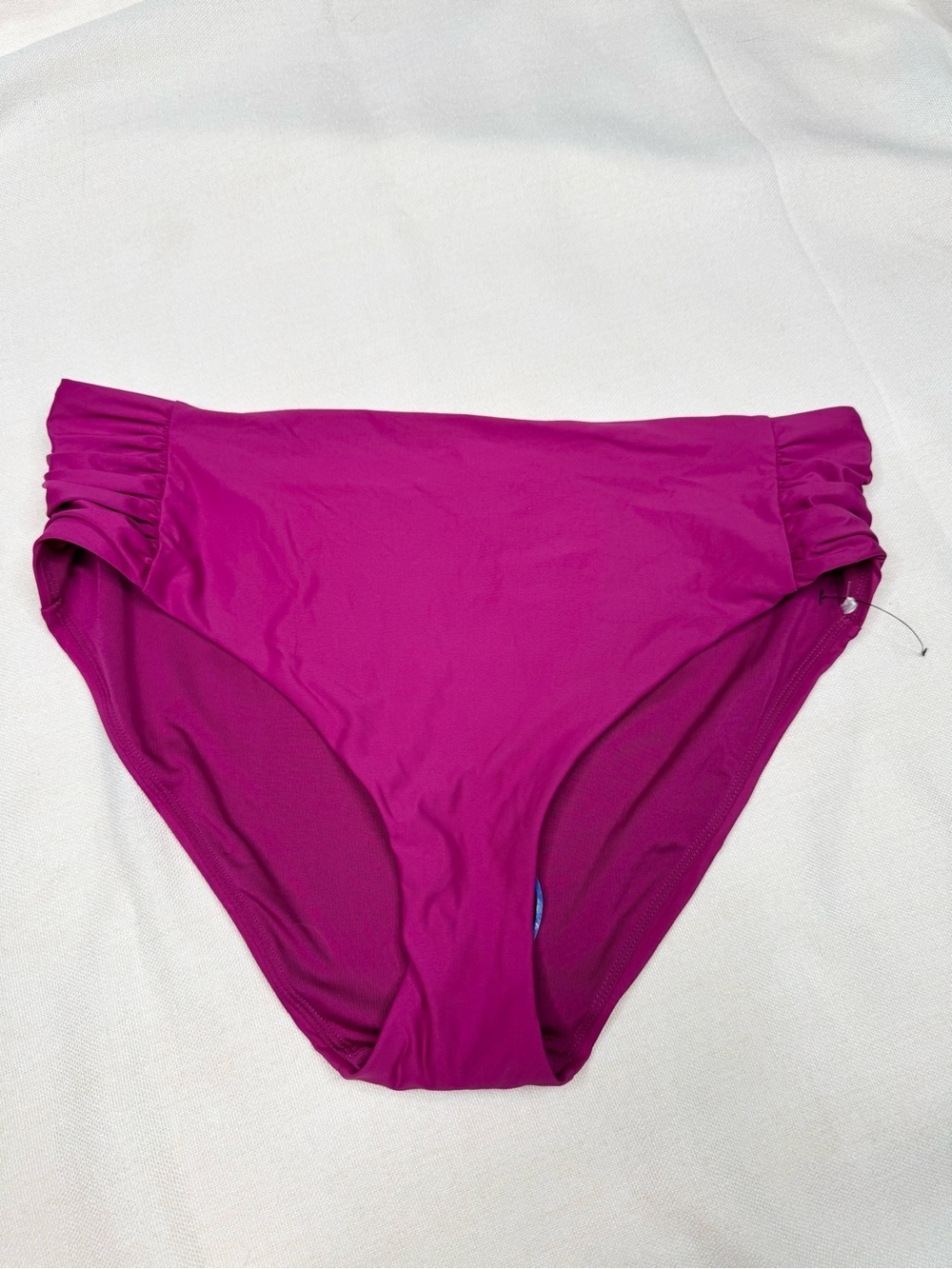 DKNY Bikini Bottom Womens Size L Fuchsia Purple Pink Ruched Sides Lined Stretch
